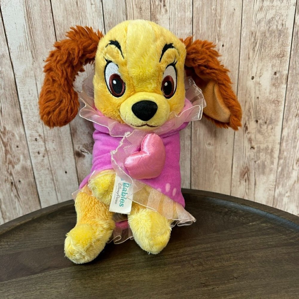Disney Plush Babies Lady And The Tramp Dog with Pink Blanket Disney Parks